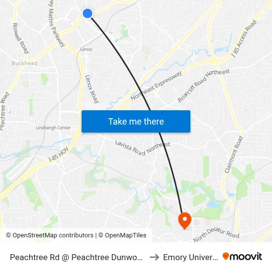 Peachtree Rd @ Peachtree Dunwoody Rd to Emory University map