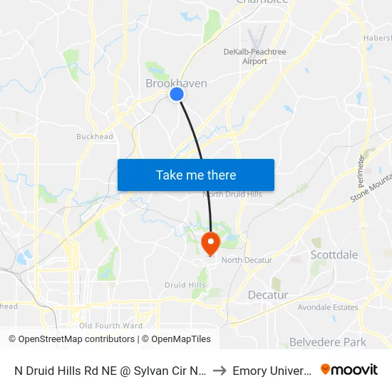 N Druid Hills Rd NE @ Sylvan Cir NE (N) to Emory University map