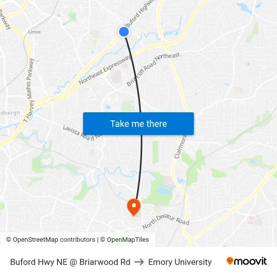 Buford Hwy NE @ Briarwood Rd to Emory University map