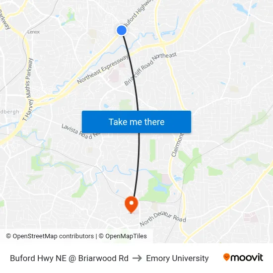 Buford Hwy NE @ Briarwood Rd to Emory University map