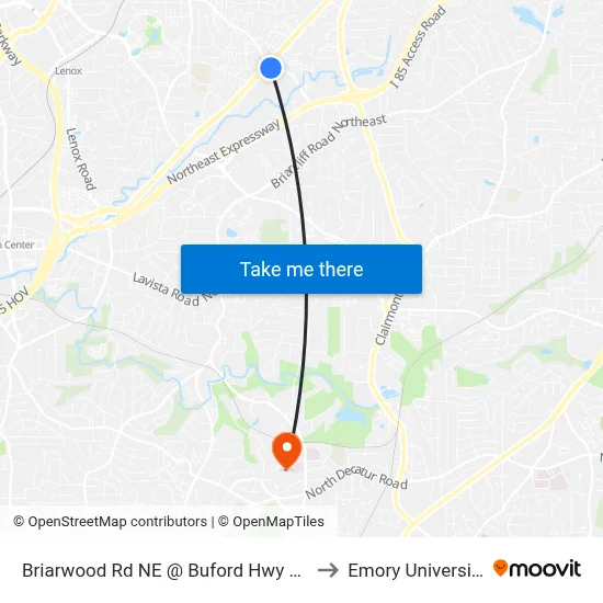 Briarwood Rd NE @ Buford Hwy NE to Emory University map