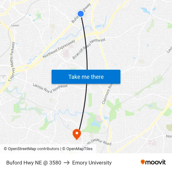 Buford Hwy NE @ 3580 to Emory University map