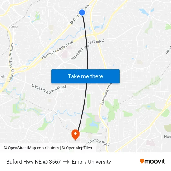 Buford Hwy NE @ 3567 to Emory University map