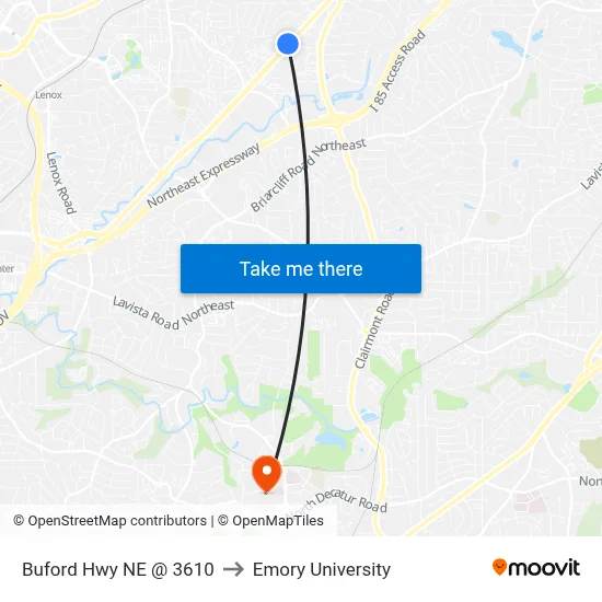 Buford Hwy NE @ 3610 to Emory University map