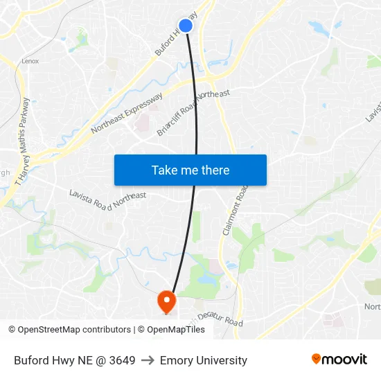 Buford Hwy NE @ 3649 to Emory University map