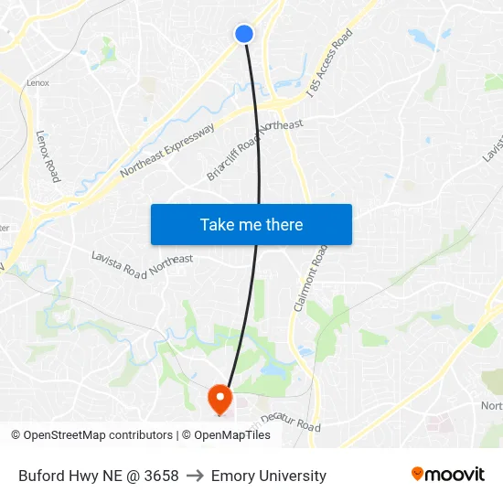 Buford Hwy NE @ 3658 to Emory University map