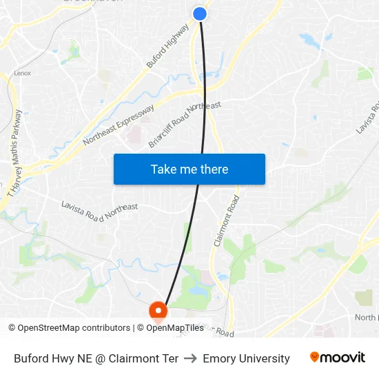 Buford Hwy NE @ Clairmont Ter to Emory University map