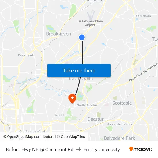 Buford Hwy NE @ Clairmont Rd to Emory University map