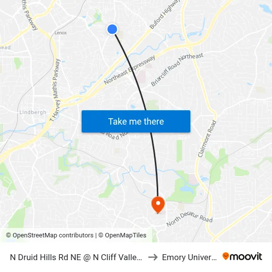 N Druid Hills Rd NE @ N Cliff Valley Way to Emory University map