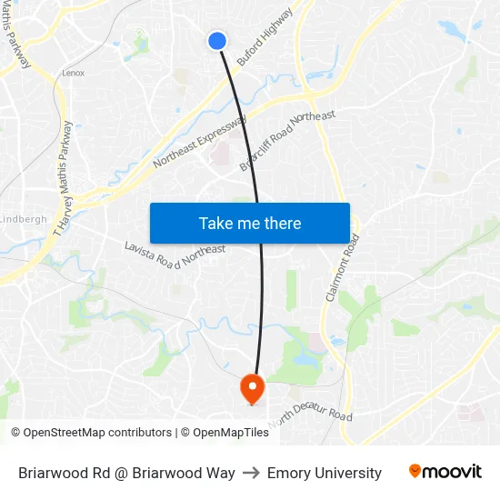 Briarwood Rd @ Briarwood Way to Emory University map