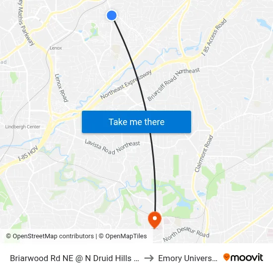 Briarwood Rd NE @ N Druid Hills Rd to Emory University map