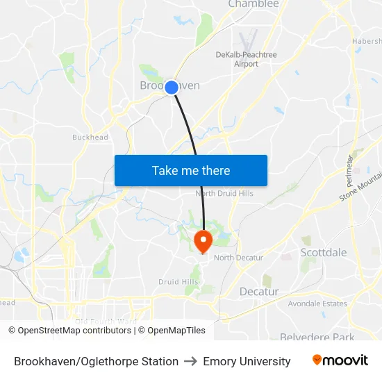 Brookhaven/Oglethorpe Station to Emory University map
