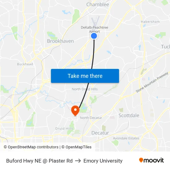 Buford Hwy NE @ Plaster Rd to Emory University map