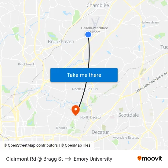 Clairmont Rd @ Bragg St to Emory University map