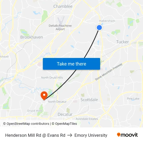 Henderson Mill Rd @ Evans Rd to Emory University map