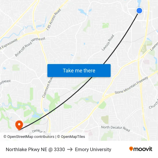 Northlake Pkwy NE @ 3330 to Emory University map