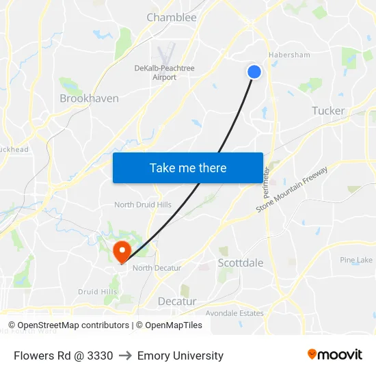 Flowers Rd @ 3330 to Emory University map