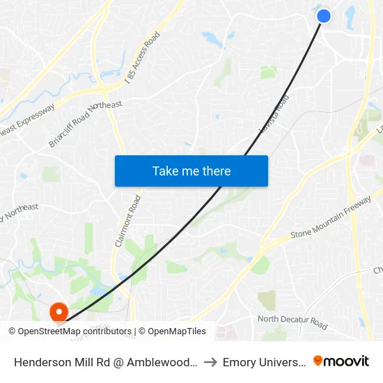 Henderson Mill Rd @ Amblewood Ct to Emory University map