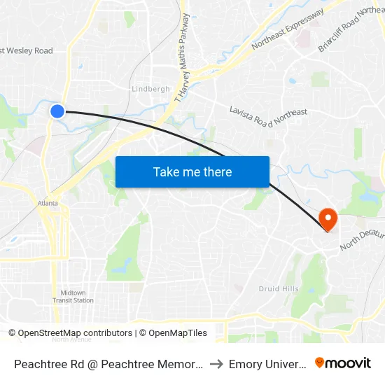 Peachtree Rd @ Peachtree Memorial Dr to Emory University map