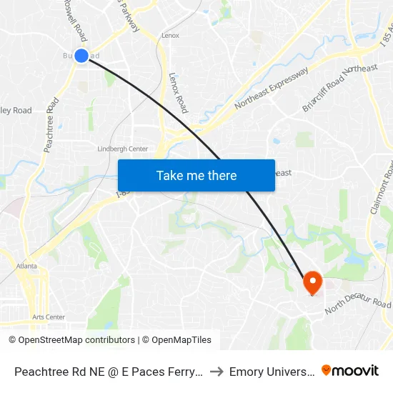 Peachtree Rd NE @ E Paces Ferry Rd to Emory University map