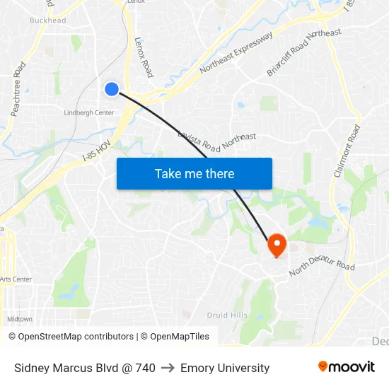 Sidney Marcus Blvd @ 740 to Emory University map
