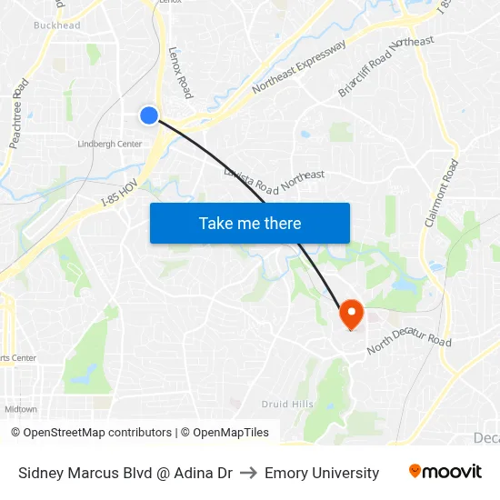 Sidney Marcus Blvd @ Adina Dr to Emory University map