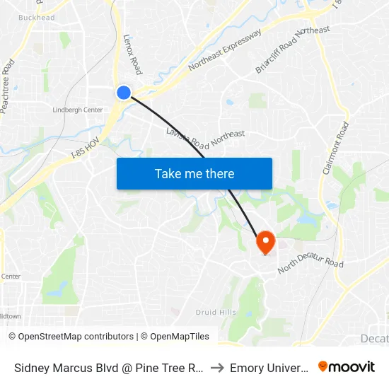 Sidney Marcus Blvd @ Pine Tree Rd NE to Emory University map
