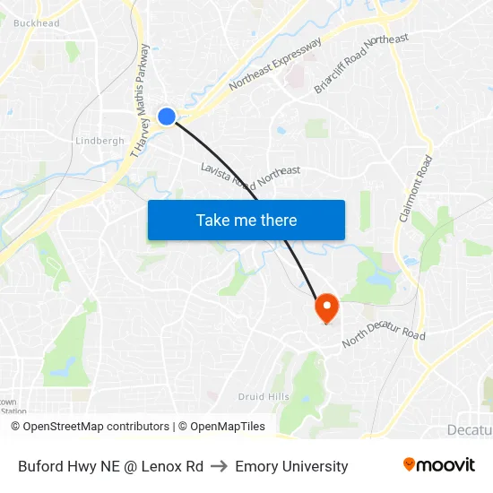 Buford Hwy NE @ Lenox Rd to Emory University map