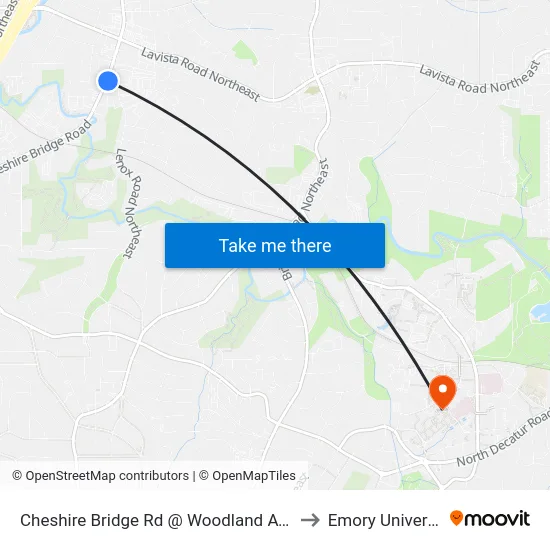 Cheshire Bridge Rd @ Woodland Ave NE to Emory University map