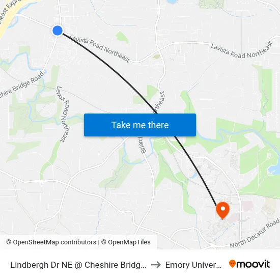Lindbergh Dr NE @ Cheshire Bridge Rd to Emory University map
