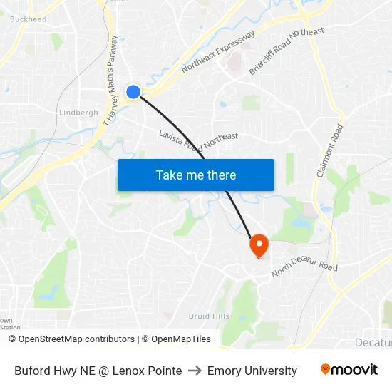 Buford Hwy NE @ Lenox Pointe to Emory University map
