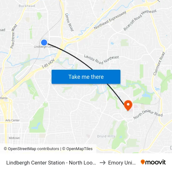 Lindbergh Center Station - North Loop/Morosgo Dr to Emory University map