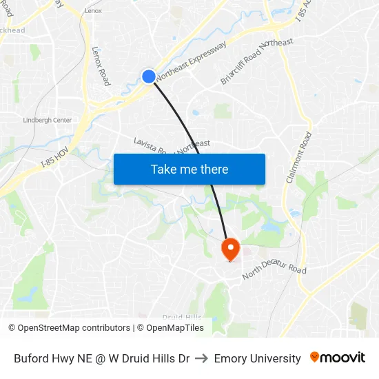 Buford Hwy NE @ W Druid Hills Dr to Emory University map