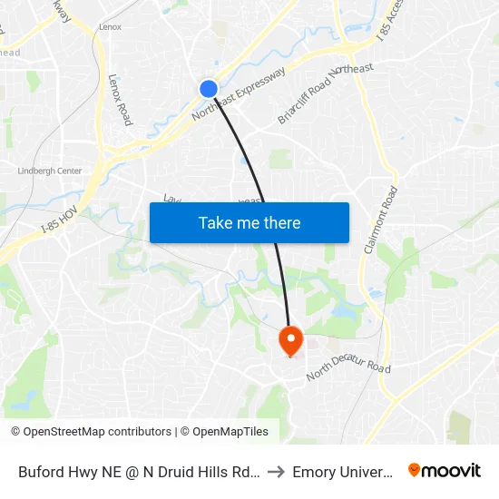 Buford Hwy NE @ N Druid Hills Rd NE to Emory University map