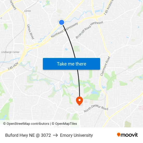 Buford Hwy NE @ 3072 to Emory University map