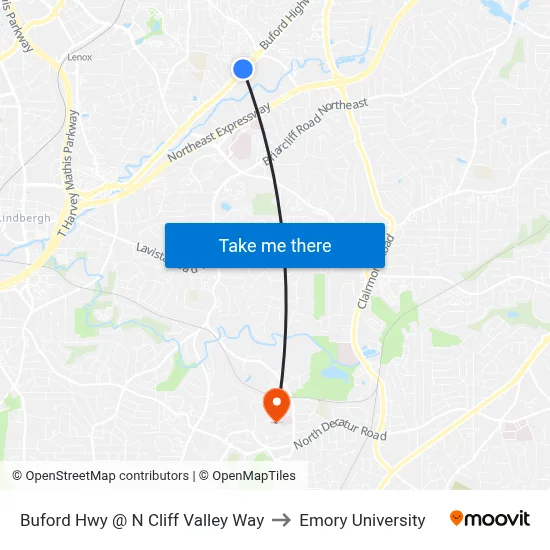 Buford Hwy @ N Cliff Valley Way to Emory University map