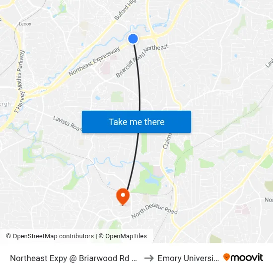 Northeast Expy @ Briarwood Rd NE to Emory University map