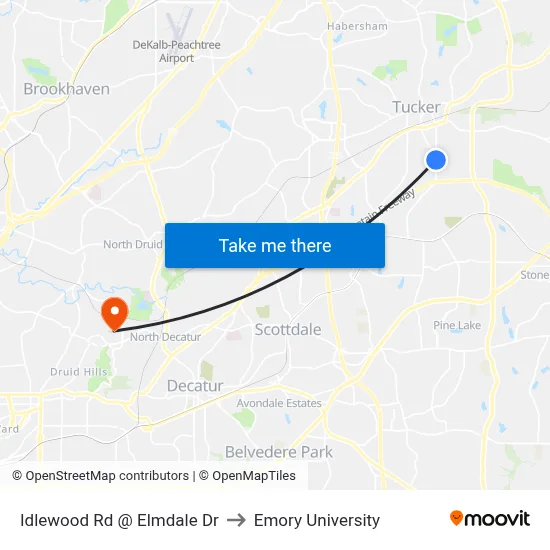 Idlewood Rd @ Elmdale Dr to Emory University map