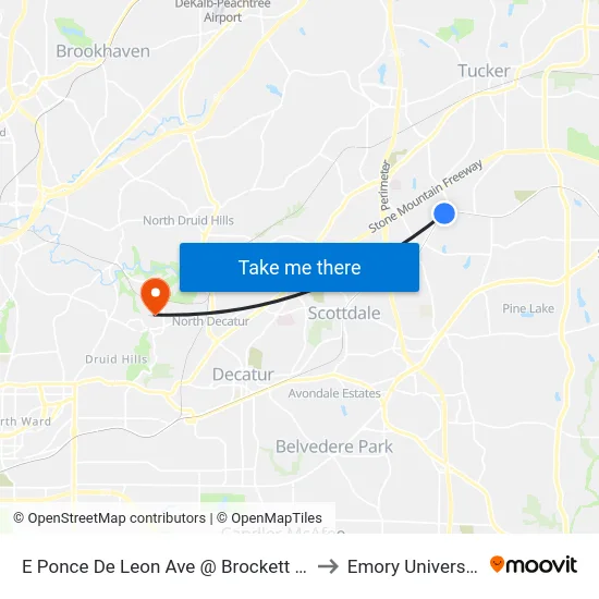 E Ponce De Leon Ave @ Brockett Rd to Emory University map