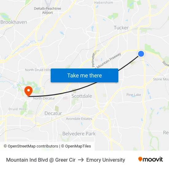Mountain Ind Blvd @ Greer Cir to Emory University map