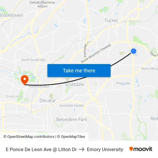 E Ponce De Leon Ave @ Litton Dr to Emory University map