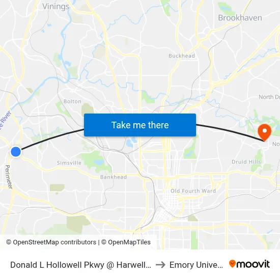 Donald L Hollowell Pkwy @ Harwell Rd NW to Emory University map