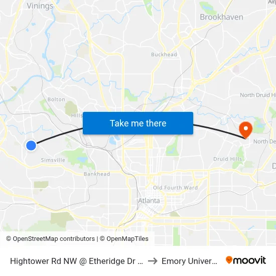 Hightower Rd NW @ Etheridge Dr NW to Emory University map