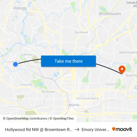 Hollywood Rd NW @ Browntown Rd NW to Emory University map
