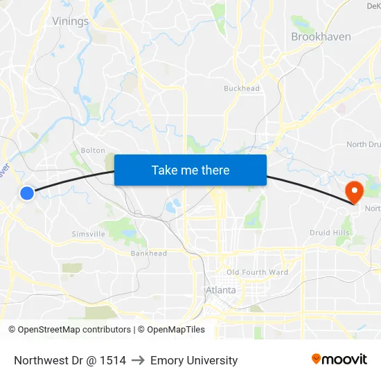 Northwest Dr @ 1514 to Emory University map
