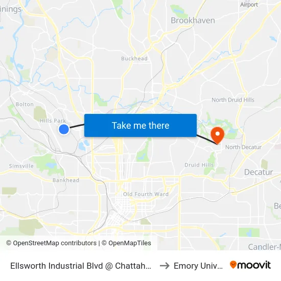 Ellsworth Industrial Blvd @ Chattahoochee Ave to Emory University map