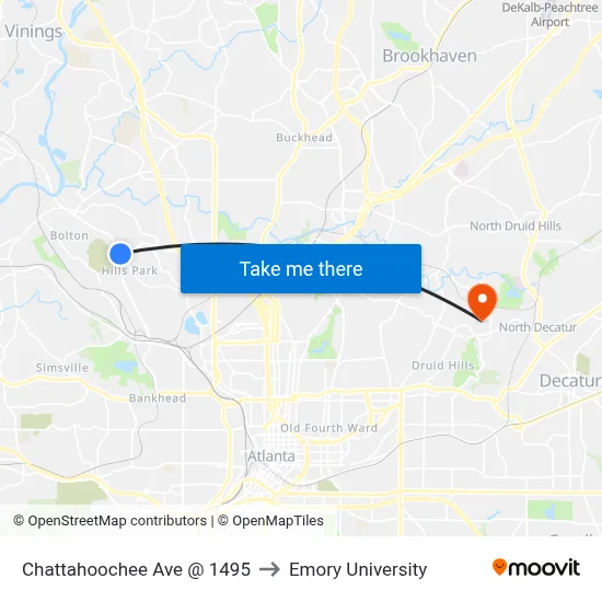 Chattahoochee Ave @ 1495 to Emory University map