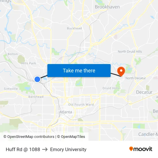 Huff Rd @ 1088 to Emory University map