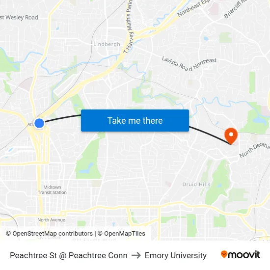 Peachtree St @ Peachtree Conn to Emory University map