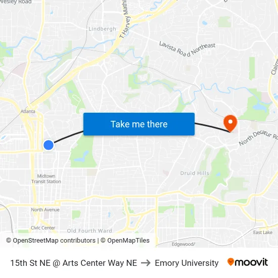 15th St NE @ Arts Center Way NE to Emory University map